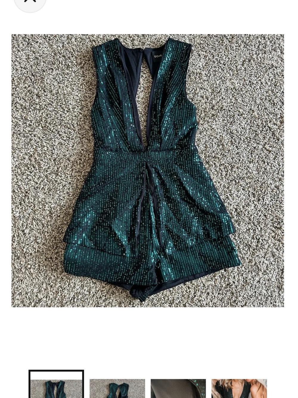 DO+BE Green Sequin halter style deep V-Neck Romper sz medium - Picture 6 of 10